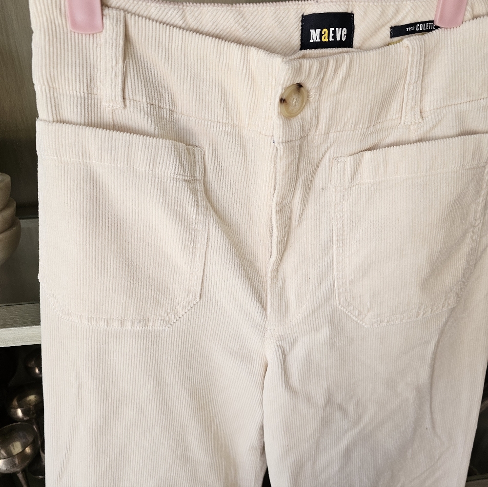 Maeve x Anthropologie The Colette Corduroy Wideleg Cropped Pants Neutral Ivory - Picture 8 of 14